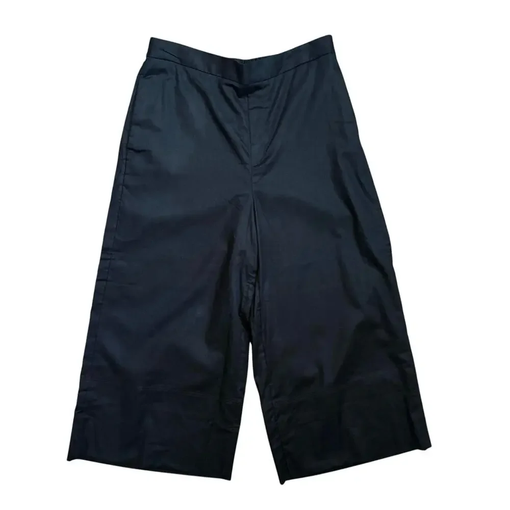 Banana Republic Linen Blend High Rise Wide Leg Cropped Pants Black Size L Career